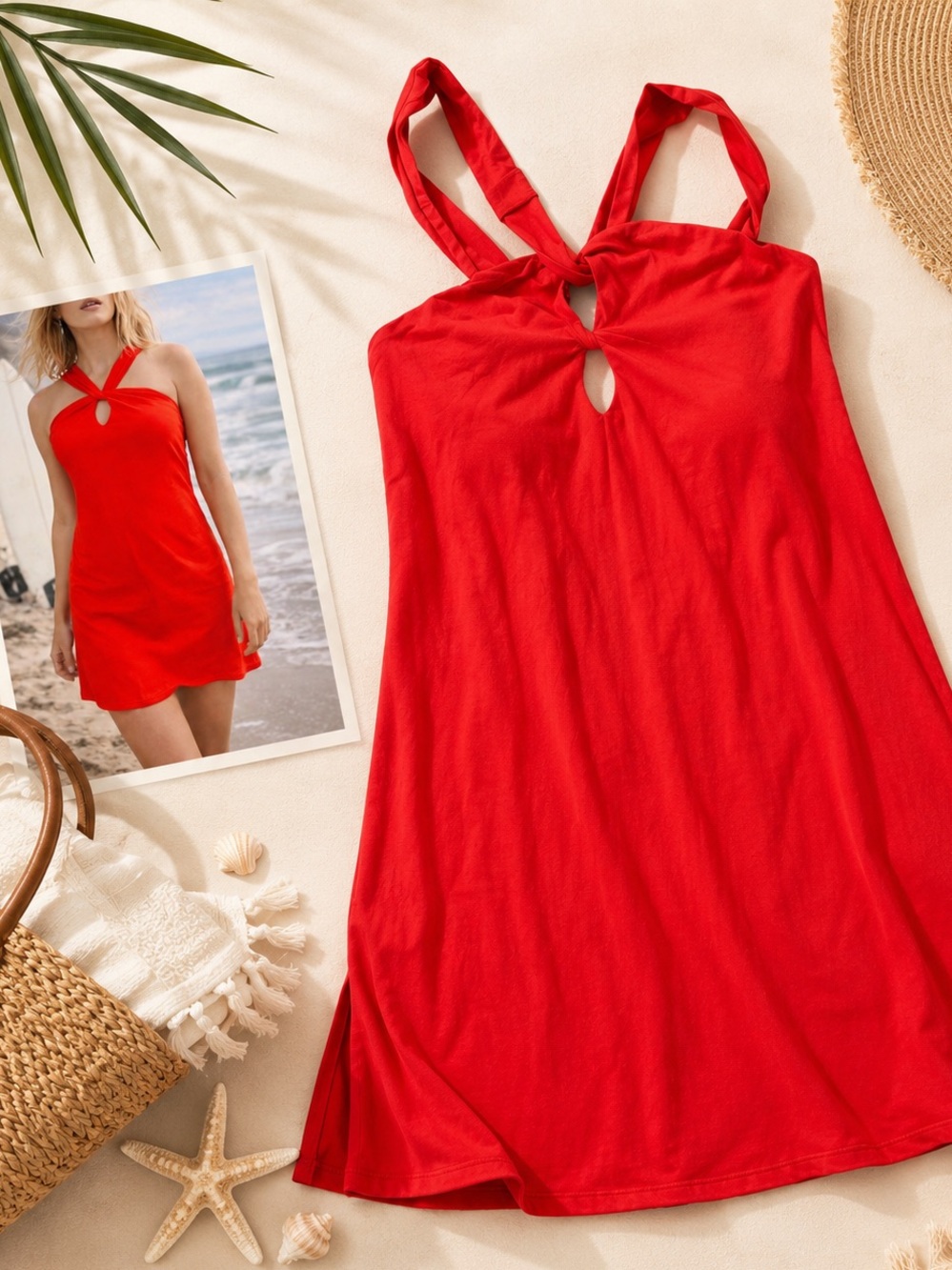 Athleta Red Halter Swim Athletic Dress Medium Beach Resort Poolside Coverup
